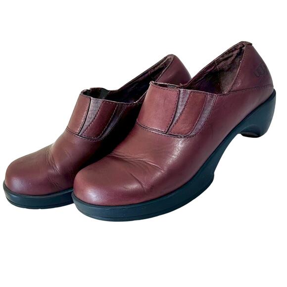 Y2K Vintage UGG Australia Burgundy Leather Clogs wedge heel mule Minimalist 8 - Picture 4 of 11